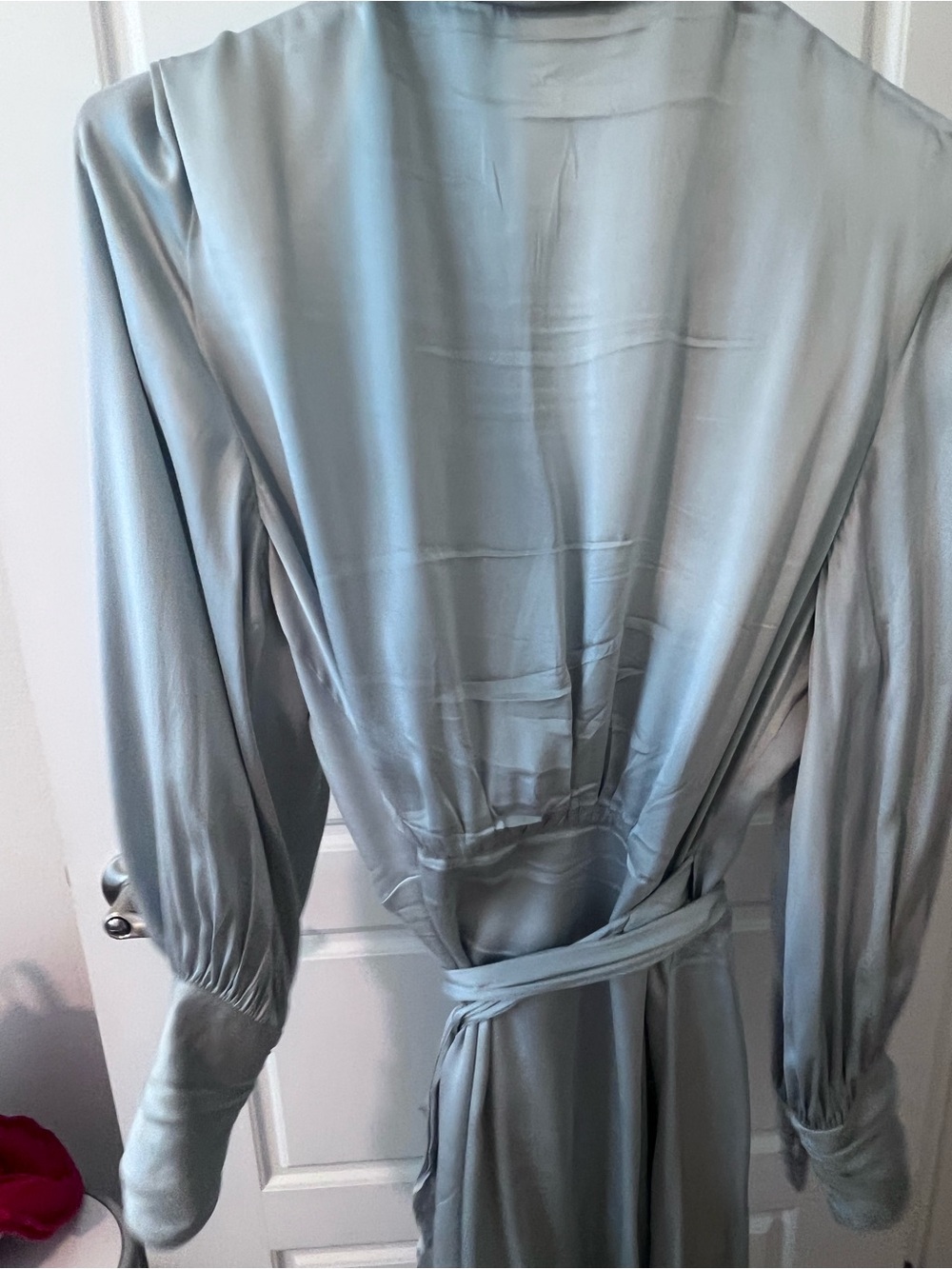 Zimmermann Sky-Blue Satin High-Low Wrap Dress - Picture 4 of 10
